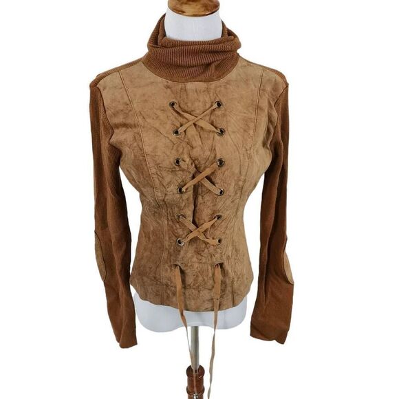 Vintage Brown Suede Lace-Up Jacket | Unique Rustic Design - Picture 1 of 4